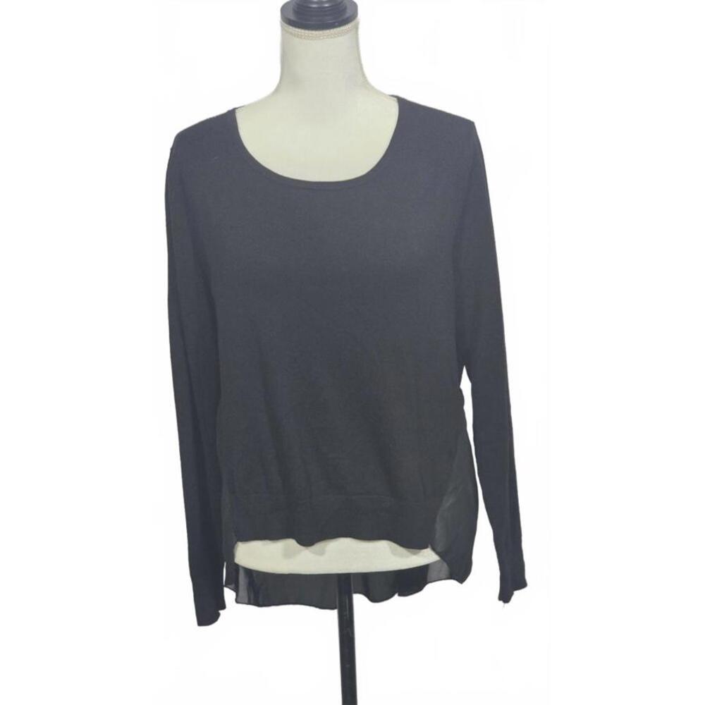 Cozy Black Long Sleeve Women's Top with Sheer Back Detail